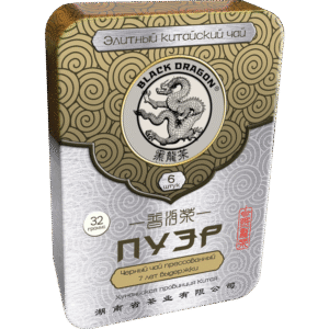 Чай прессованный ПУЭР "Черный Дракон" 6 шайб, 32 гр жестяная упаковка