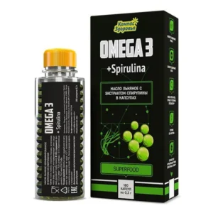 Масло льняное с экстрактом спирулины в капсулах, 180 капсул по 0,3 г.
