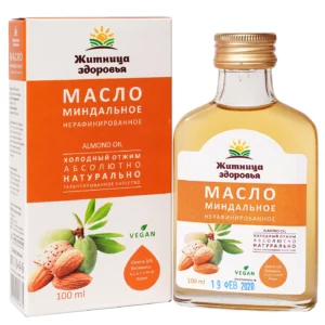 Масло миндальное пищевое нерафинированное холодного отжима "Житница Здоровья" в стекле, 100 мл.